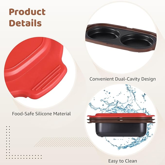 3-in-1 Microwave Egg Cooker and Microwave Grill Pan Set with Lid, Non-Stick Double Cavity Omelet Cooker, Multi-Use Cookware for Quick Steak, Meat, Pizza, Veggies
