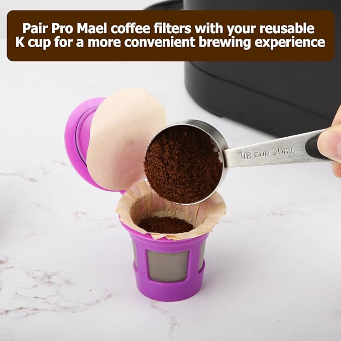 Pro Mael Disposable Coffee Filters Paper with Lid for Keurig Brewers Single Serve 1.0 and 2.0 Reusable K Cup Pods, Natural (200 Count)