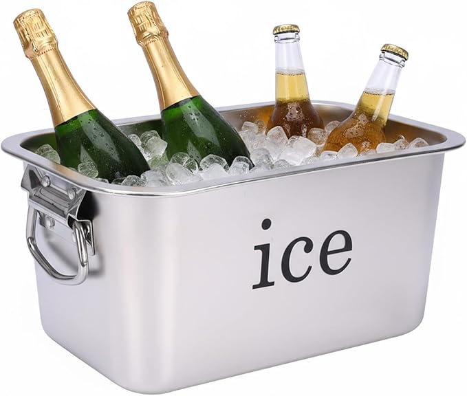 12L Ice Bucket for Freezer,Stainless Steel Ice Cube Bin with Handle,Large Capacity Ice Container Champagne Bucket Carry Drink Storage Cooler,Halloween Ice Buckets for Parties