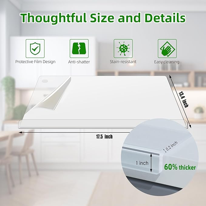 SWSKR Acrylic Cutting Board with Counter Lip,17.5"x13.5" Clear Cutting Board for Kitchen Countertop,Non-Slip,60% Thicker,Perfect for Bread,Meat,Veggies & More,Great Kitchen Essential Gadgets & Decor