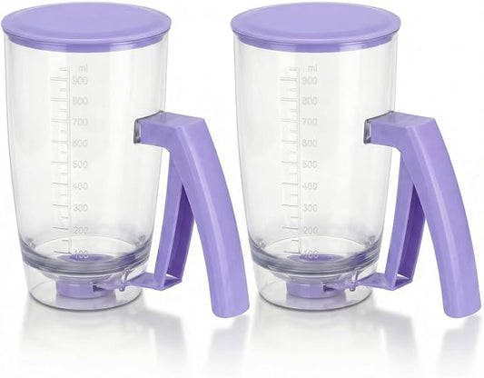 2-Pack Pancake Batter Dispenser Bottle, Squeeze Handle for Controlled Pour, Measurement Markings for Pancakes, Waffles, Brownies, Cup Cakes, Muffins & Crepes, Rinse-Wash Kitchen Tool