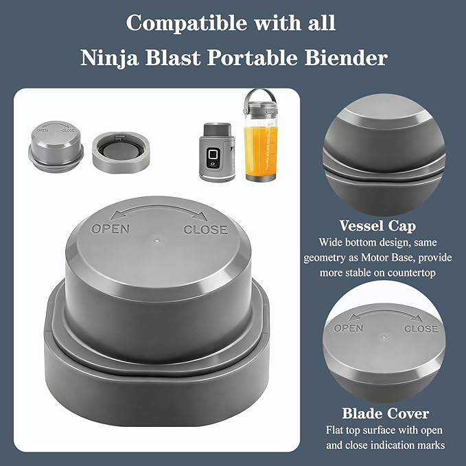 Blade Cover and Vessel Cap Set for Ninja Blast Portable Blender BC100 & BC151 Series Leakproof Replacement Accessories for Food-Grade,Dishwasher-Safe,Black