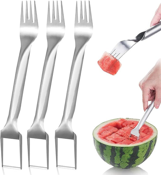 3 Packs 2-in-1 Watermelon Fork Slicer Fruit Cutter, Stainless Steel Watermelon Cutter Artifact, Watermelon Cut ter Slicer Tool Fruit Forks Sli cer Knife Kitchen Gadgets