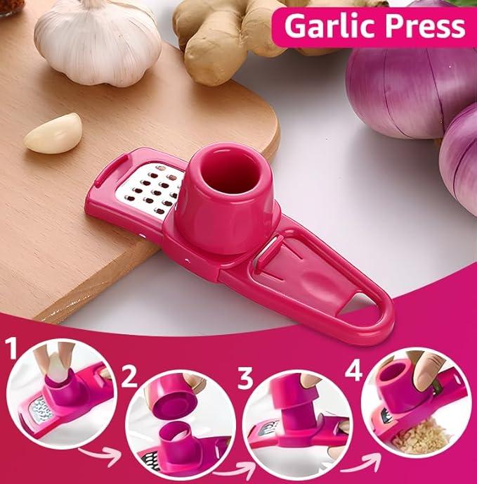 Landkitch-Garlic Grinder-Hand Garlic Grinder-Small Hand Grinder for Garlic-Garlic Slicer-Garlic Mincer-2025 New Hand Press Garlic Chopper-Garlic Press Hand Specialty Tools (Pink)
