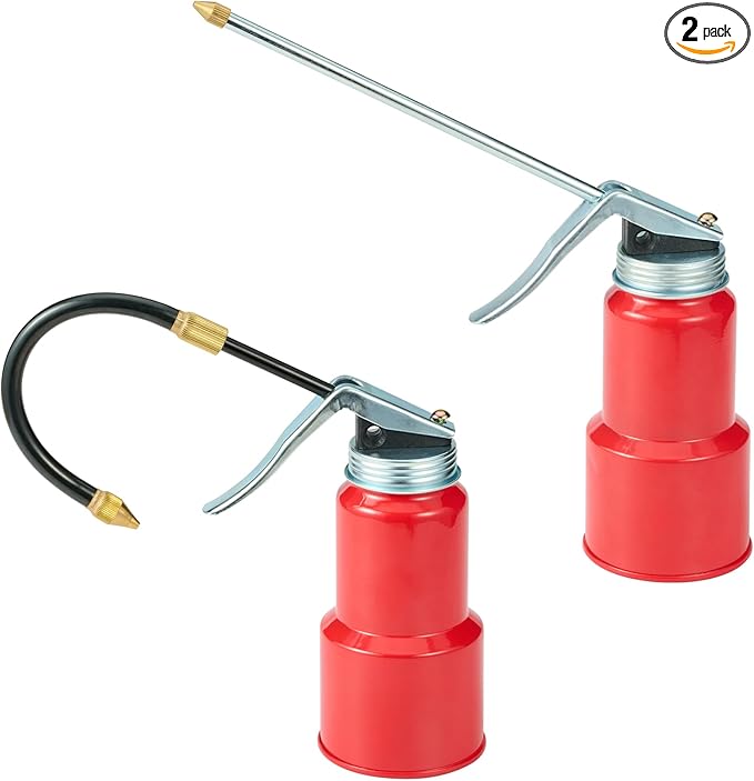 2-Pcs Oil Can Hand Pump Oiler Metal Pump Oil Can 8oz. (250ml) with Metal Straight & Long Flex Spout