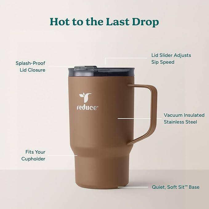 REDUCE Hot1 18 oz Hot1 Stainless Steel Insulated Mug with Temperature Adjusting Lid - Dual-Wall Vacuum, Cupholder Friendly - Keeps Drinks Hot for 6 Hours - Ideal for Coffee, Tea & Other - Java