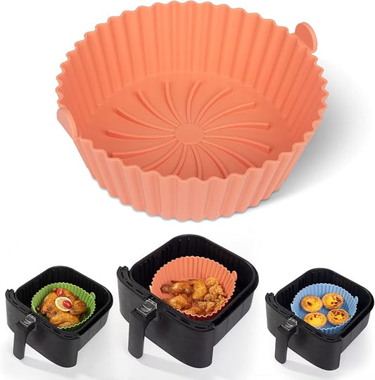 Air Fryer Silicone Liners - Reusable Non-stick Silicone Pot Liner Compatible with COSORI AirFryer Basket Accessories (X-Large, Orange)