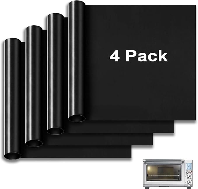 Oven Liners for Bottom of Oven, 4 Packs 13.4"x10.8" Pre-Cut Reusable Fiberglass Heat Resistant Non-Stick Sheets Mats for Breville BOV845BSS Smart Oven Pro Countertop Oven Air Fryer