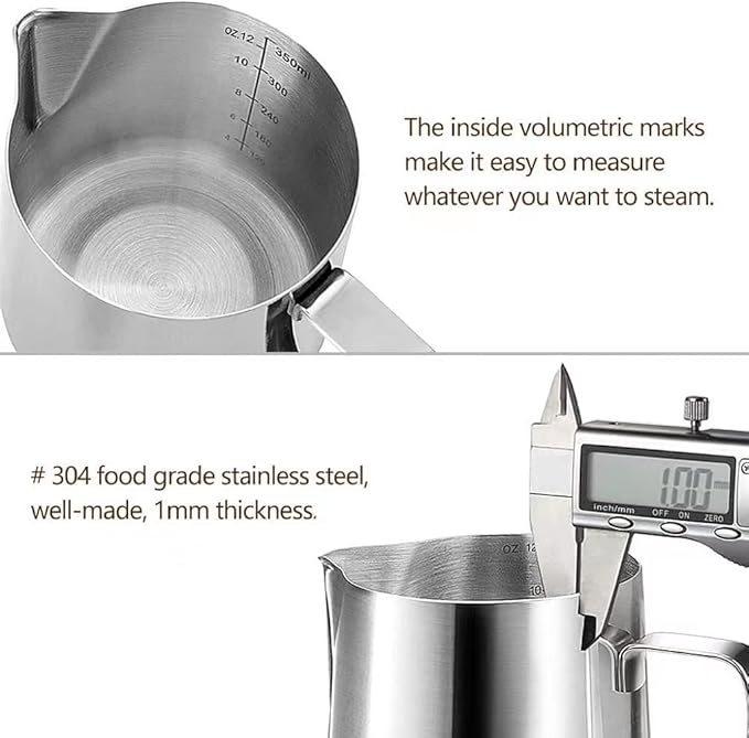 HOOMIL Milk Frothing Pitcher, 12oz/20oz/32oz Stainless Steel Steaming Pitcher Barista Milk Frother Cup Jug for Espresso Machine Coffee Cappuccino Latte Art - 20oz
