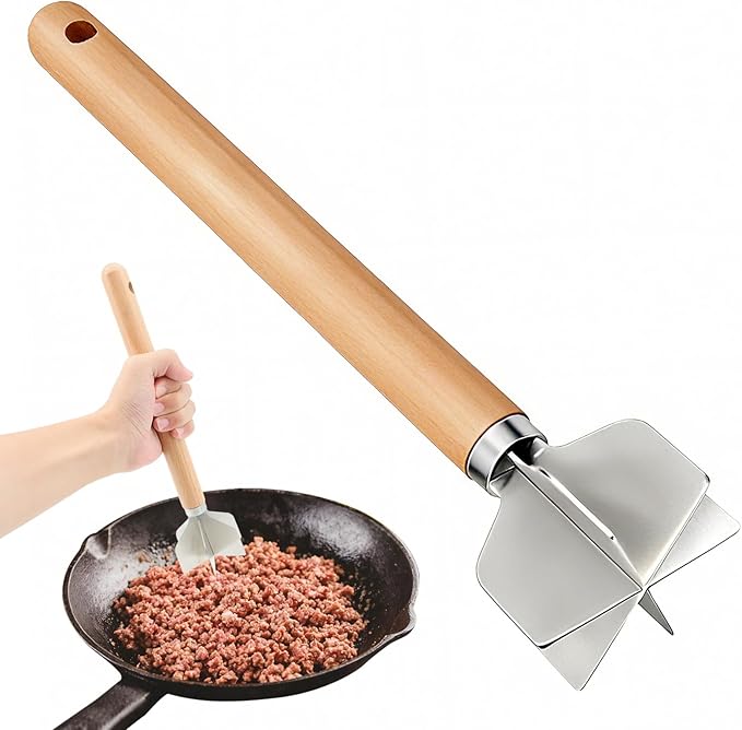 304 Stainless Steel Meat Chopper,Food Grade 6-Blade Ground Beef Chopper Potato Masher Hamburger Smasher Tool for Kitchen Cooking Vegetable Puree 11''