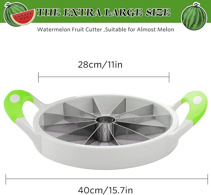 Extra Large Watermelon Slicer Cutter Comfort Silicone Handle Stainless Steel Round Divider for Cantaloup Melon,Pineapple,Honeydew,Cutting Slicing Kitchen Tools