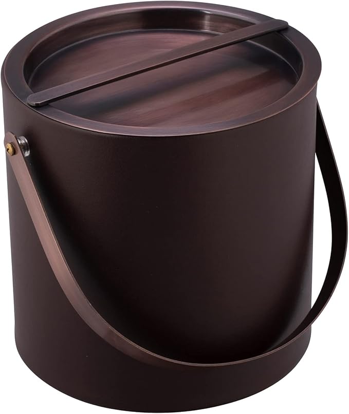 Kraftware BARCELONA 3qt Ice Bucket with Oil Rubbed Bronze Arch Handle & Bridge Cover: Chocolate