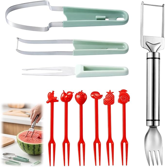 Watermelon Cutter, Watermelon Slicer Cutter Tool, 8-Piece Watermelon Tool Set with Fork, Easy Watermelon Slicing and Cutting