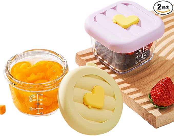 Ivymei Mini Square Round Glass Containers with lids,Small Clear Food Storage Contaiers Glass Food Jars with scale for Food Portion,Dipping Sauce,Snack,Yogurt,Microwave Freezer Safe