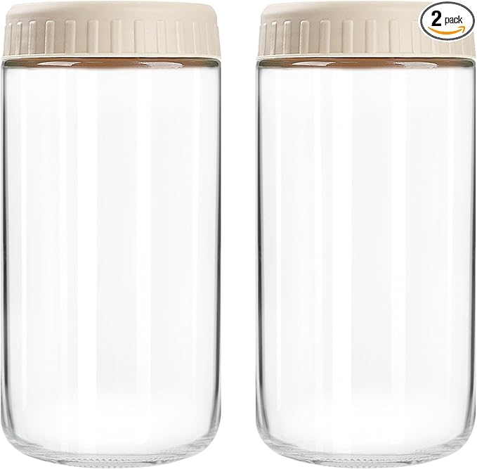 SHOWIN Overnight Oats Containers with Lids, 24oz Glass Jars with Lids 2 pcs, Apricot, Wide Mouth Mason jars for Salad, Yogurt, Snacks, Meal Prep