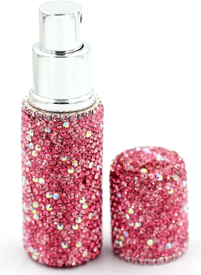 Rhinestone Empty Portable spray bottle, cosmetic Perfume spray bottle essential oil bottle glass perfume bottle 10ML (Pink)