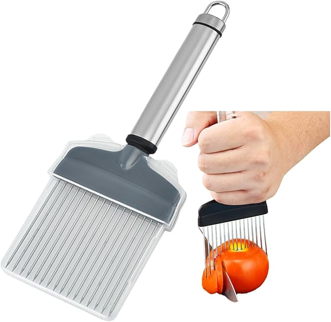 ZOOUS Onion Lemon Tomato Holder for Slicing Stainless Steel, Onion Cutter for Slicing and Storage of Onions, Avocados, Eggs and Other Vegetables, Medium, Silver, Black, ZOOUS-2024NEW-03