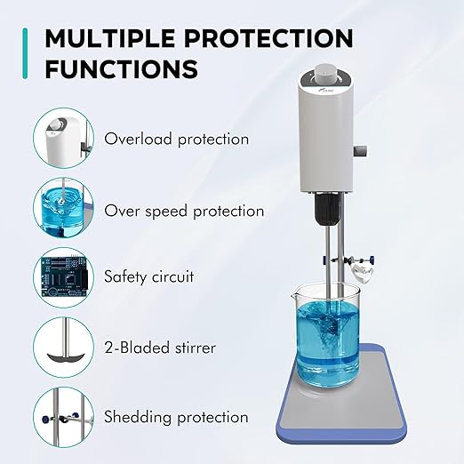 LAB FISH Laboratory Electric Overhead Stirrer Lab Digital Mixer | Stirring Rod and Stainless Steel Stand | Adjustable Speed 100-2000RPM,Powerful Heavy Duty 10L,10000 mPas