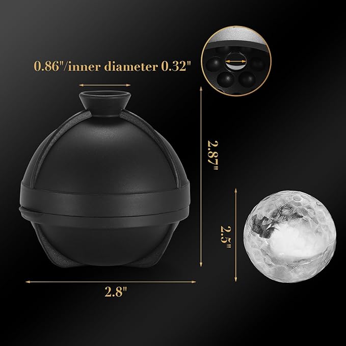 ACOOKEE Golf Gifts Ball Ice Maker Mold set of 4, 2.5" Large Sphere Round Ice Cube Mold for Whiskey, Cocktails, Coffee, Soda, Fun Drinks, and Gifts,Leak-Free, Reusable, BPA-Free