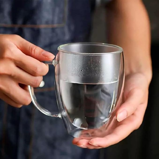 Set of 2 Double Wall Borosilicate Glass Mugs 12oz (360ml) – Insulated, Heat-Resistant, Dishwasher Safe Coffee and Tea Mug Set for Hot & Cold Beverages