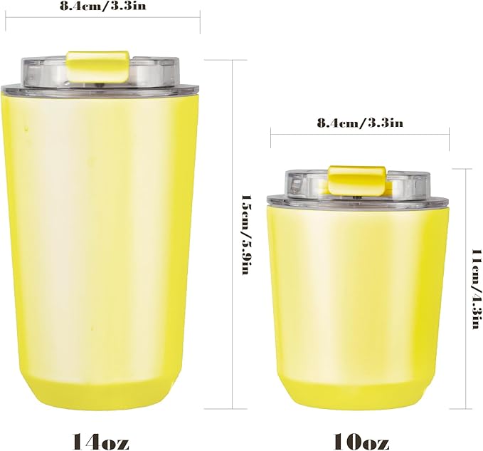 Puraville Insulated Tumblers with Lid, 14 oz Travel Coffee Mug Stainless Steel Vacuum Cup, Leak Proof Reusable Double Walled Coffee Tumbler for Iced and Hot Drinks, Yellow