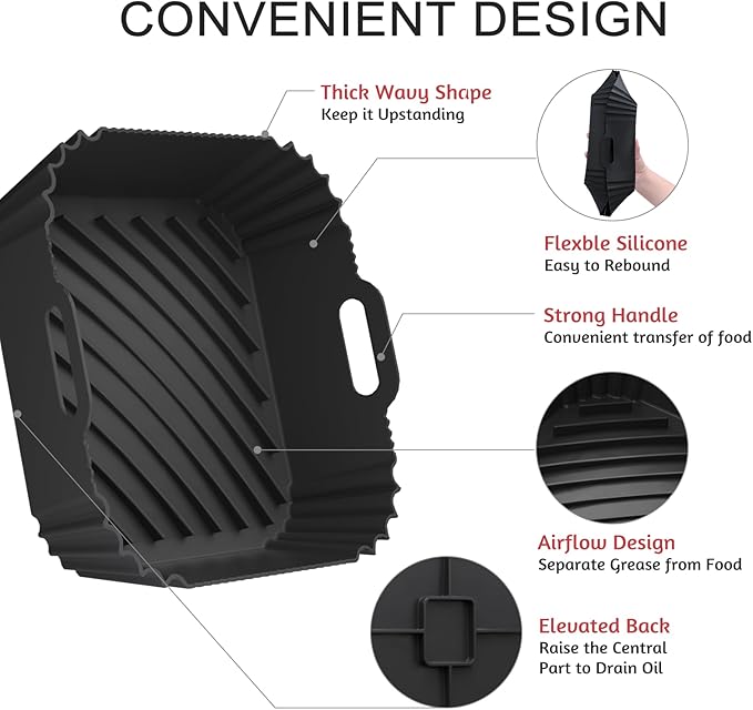 Air Fryer Silicone Liners 2 Pack, Reusable Square Air fryer Basket Liners, 4-6Qt Silicone Baking Tray for Instant Air fryer, Oven Microwave Pot Accessories, Food Grade Kitchen Gadgets