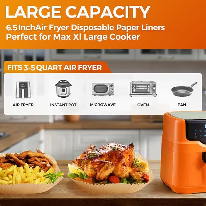 Air Fryer Paper Liners Disposable: 100PCS Non-Stick Air Fryer Parchment Paper, Food Grade Baking Sheets for Baking Roasting Microwave (6.5IN-Square)