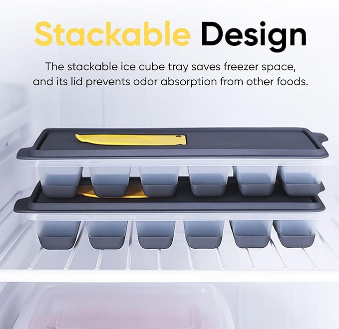 Superio Ice Cube Tray, Silicone Ice Cube Molds with Lid for Freezer, Ice Cubes for Whiskey, Cocktails, Juice (4 Pack)