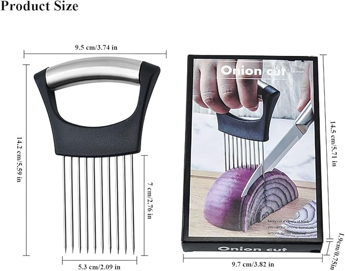 1 Pack Stainless Steel Multifunctional Vegetable Slicer, Onion Slice Holder, Onion Cutter for Slicing Meat, Onion, Potato, Tomato, Lemon, Kitchen Chopper Tool