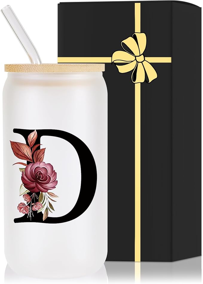 Wulcea Monogrammed Glass Drinking Cup With Lid Straw Cool Grandma Grandmother Nana Glamma Mawmaw Yaya Abuela Abuelita Grandmas Mamaw Memaw Mimi Nonna Granny Oma Meme Christmas Xmas Present Gifts,D