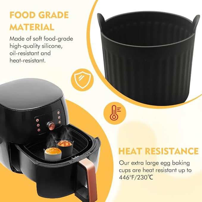 4Pack Air Fryer Baking Ramekins, Silicone Mould Cups, Easy Release Nonstick Bakeware, Ramekins for Air Fryer, Air Fryer Egg Mould, Large Muffin Cases for Air Fryer(4Color,Size:2.6inch)