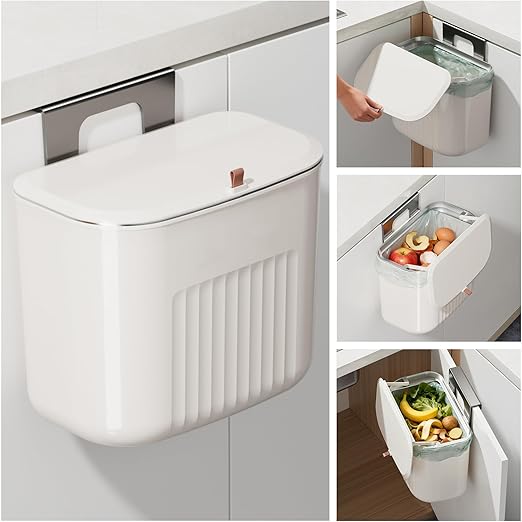 Kitchen Hanging Trash Can with Lid, Compost Bin for Counter Top or Under Sink, 1.85 Gallon/7L Hanging Garbage Trash Can for Kitchen RV Bathroom Office
