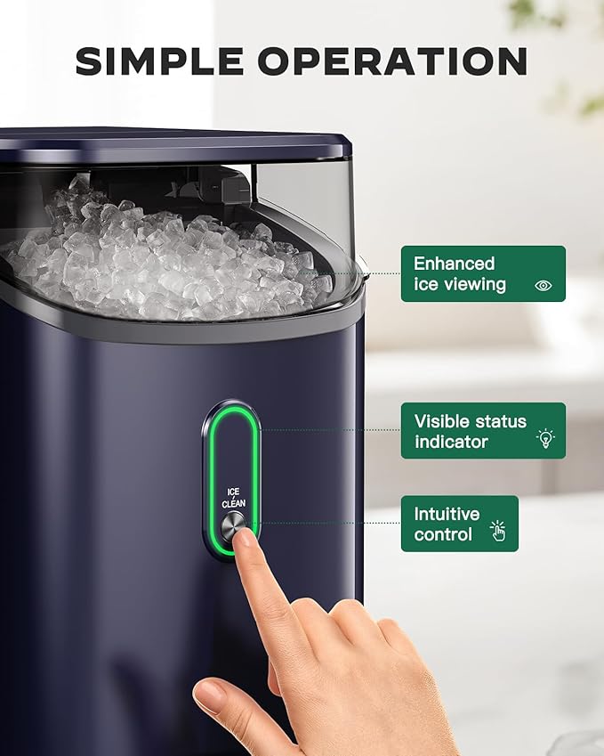 Silonn Nugget Ice Maker Countertop, Pebble Ice Maker with Crushed Ice, One-Click Operation Ice Machine with Self-Cleaning, 33lbs/24H for Home, Kitchen, Office, Blue