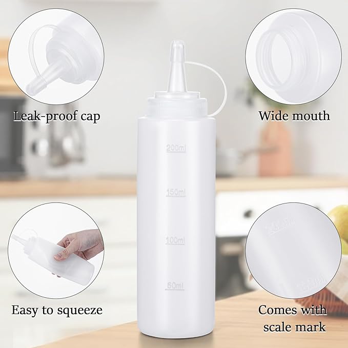 Premium Leak-Proof Squeeze Bottles Plastic Sauce, Ketchup, Condiment & Syrup Dispenser for Kitchen, Pancake Batter, Salad Dressing, Cooking Oil - BPA Free, Dishwasher Safe (4, 16oz)
