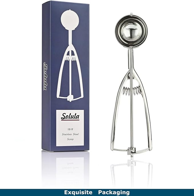 Solula-Stainless-Large-Cookie-Scoop, Cupcake Muffin Batter Dispenser, Ice Cream Cupcake Muffin Scoop, Food-grade 18/8 Stainless Steel, Size 24