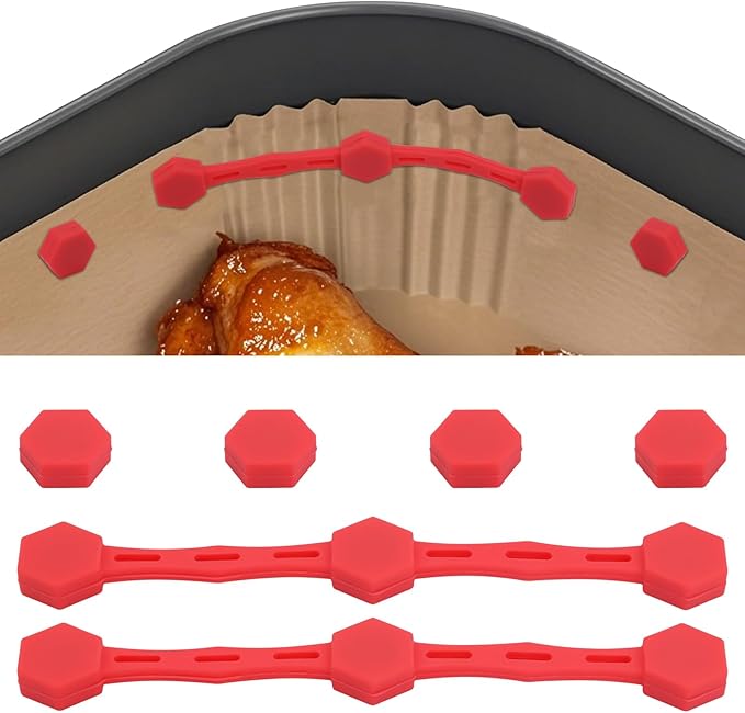 2 Sets Air Fryer Magnet Silicone Buckle, Air Fryer Magnets for Parchment Paper Liners Silicone Magnetic Buckle Prevent Paper Burning Kitchen Accessories (Red)