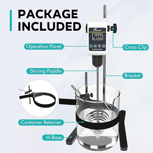 LAB FISH Digital Overhead Stirrer(OS-5S) 10L Capacity 100-1200 RPM Timing 1min-24h Variable Speed Mixer Handles High Viscosity Liquids for Chemical/Reagents/Paints