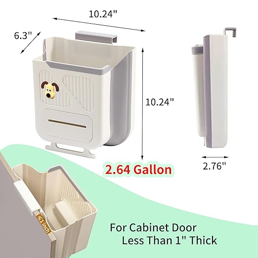 Hanging Trash Can for Kitchen Cabinet Door,2.64 Gallon Collapsible Trash Can,Made of Premium TPR and PP,Ideal for Kitchen and Bathroom, or as A Rv Trash Can and Camping Trash Can