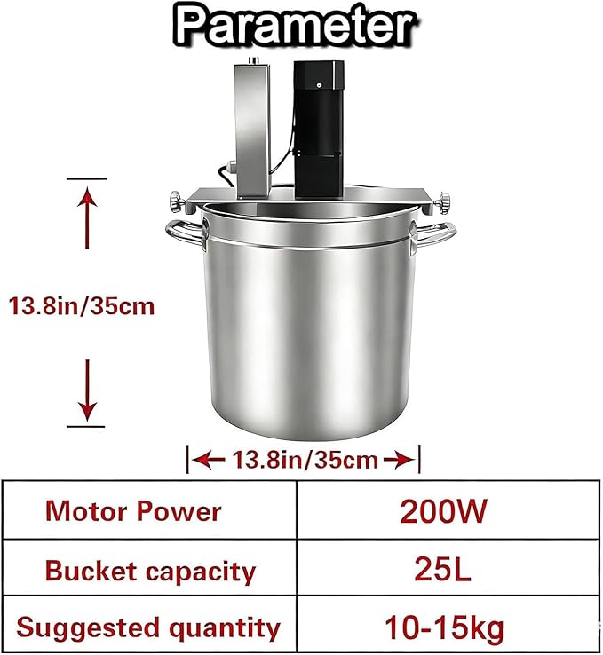 Stainless Steel Electric Food Mixer - Automatic Pot Stirrer with 4-Blade Scraper, Commercial-Grade Heat Mixing Machine for Cooking & Seasoning Adjustable Speed for Making Jam, Sauce 25l