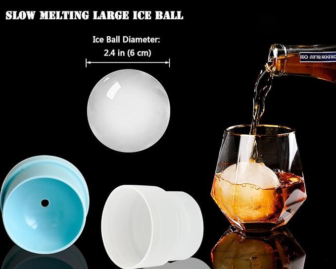 DAPOWER Ice Ball Maker Mold - Set of 4, Round Ice Cube Mold, 2.4 Inch Sphere Ice Cubes for Whiskey, Cocktails, Bourbon (4, Blue)