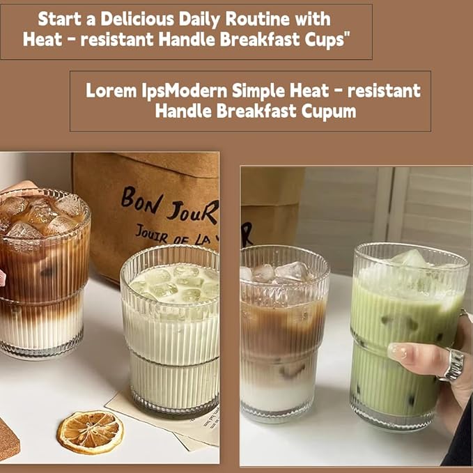 TINMIX 13.5OZ Small Glass Cups with Lids and Straws Mason Jar Low Drinking Glasses Ripple Glassware Iced Coffee Tumbler Smoothie Cup for Beer, Cocktail (1)