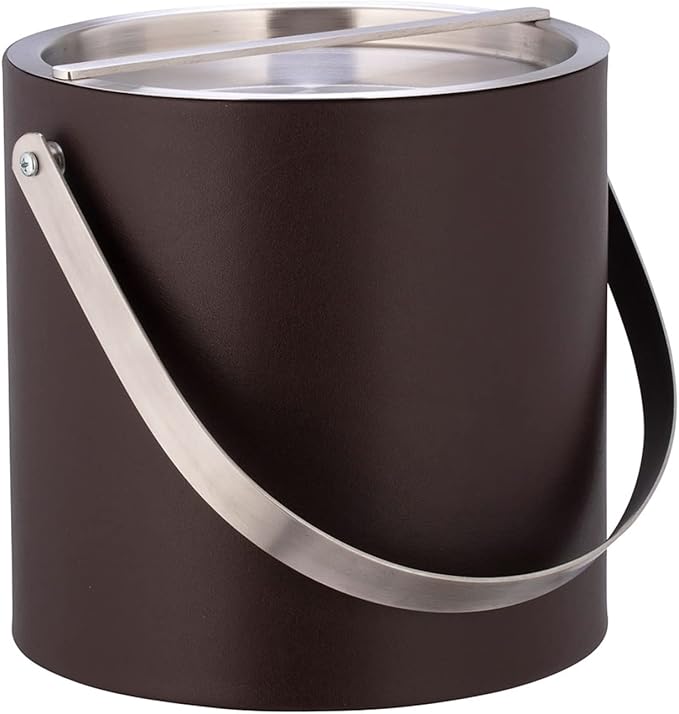 Kraftware SYDNEY 3qt Ice Bucket with Brushed Chrome Arch Handle & Bridge Cover: Chocolate Brown
