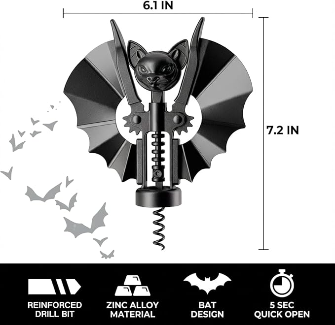 Ghost Bat Bottle Opener, Aluminum Alloy 2-in-1 Wine & Beer Opener, Suitable for Kitchens and Home Bars, Halloween and Gothic Decorative Ornament, Unique Gift for Wine Lovers