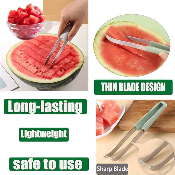 Watermelon Cutter, Watermelon Fork Slicer Cutter, Upgraded 3-in-1 Stainless Steel Summer Watermelon Cutting Tool, Multi-Melon Fruit Forks Slicer Cutter for Party Camping & Kitchen