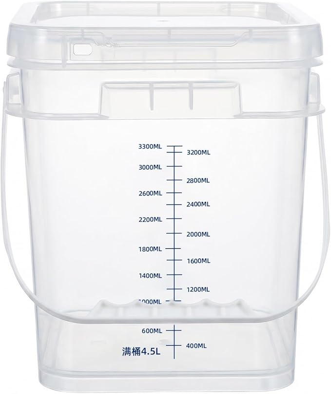ASEVAT 2 PCS 1 Gallon Clear Square Food Grade Bucket with Graduated Markings & Lid, Heavy-Duty Plastic Pail with Comfort Grip Handle for Food Storage & Cleaning