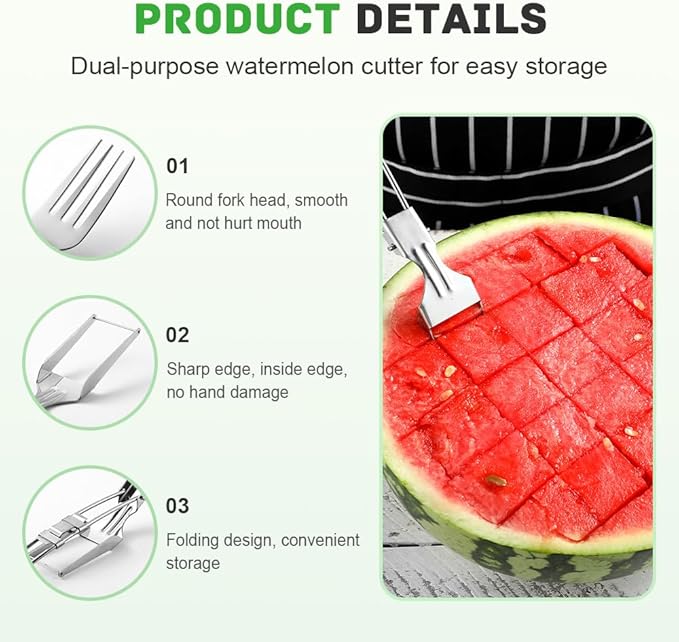 2-in-1 Stainless Steel Fruit Cutter, Watermelon Fork Slicer Cutter, Portable Watermelon Cutter Tool with Dual Head Design for Home Party Camping Kitchen (3)