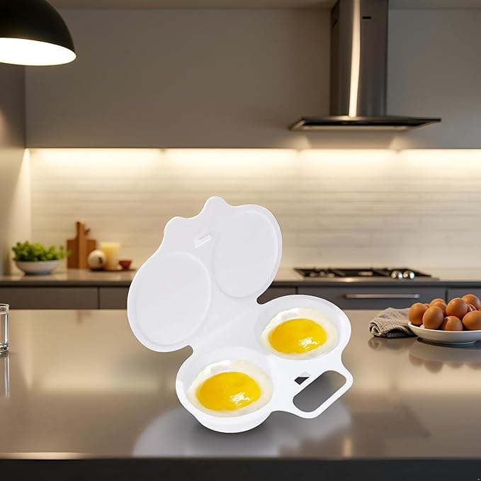 Egg Poacher, Microwave Egg Boiler Poacher, 2 Cavity Nonstick Poached Egg Maker With Lid, Egg Poacher Microwave Egg Cooker, Double Drain Poached Egg Cups Egg Poachers