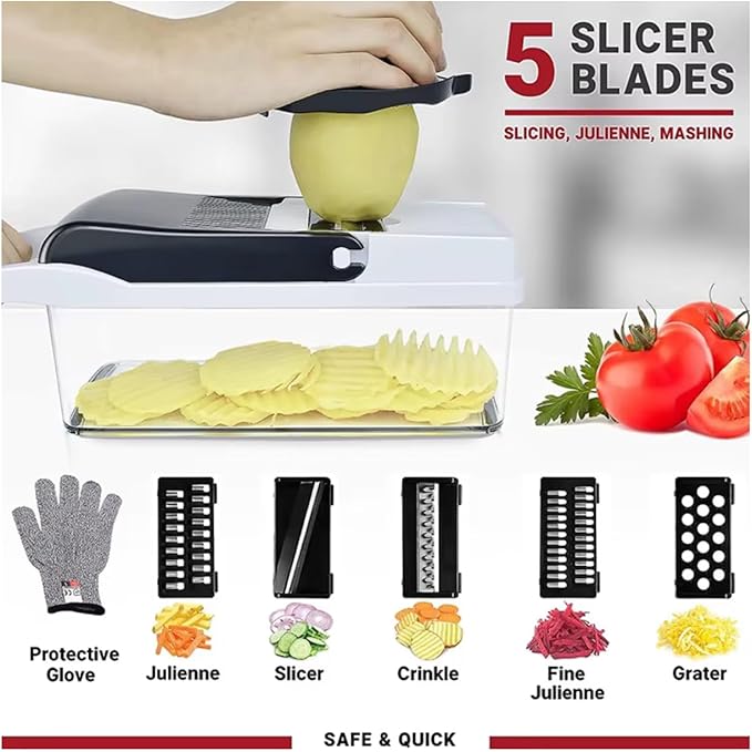 Vegetable Slicer and Chopper, 26-in-1 Kitchen Mandoline, Food Shredder and Dicer, Multifunctional