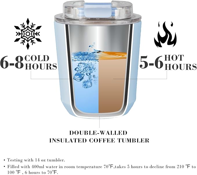 Puraville Insulated Tumblers with Lid, 10 oz Travel Coffee Mug Stainless Steel Vacuum Cup, Leak Proof Reusable Double Walled Coffee Tumbler for Iced and Hot Drinks, Light Blue