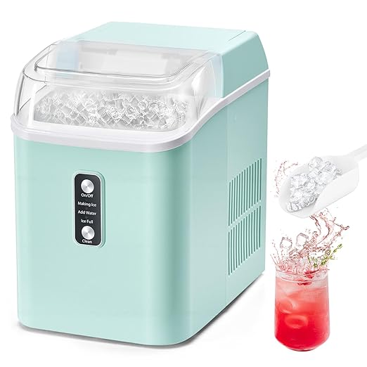 OLIXIS Nugget Ice Maker Countertop, Portable Ice Machine with 1.7L Water Tank, 26LBS/24H Fast Production, Auto-Cleaning & Quiet Operation, with Basket & Scoop, for Home Party Camping RV, Green
